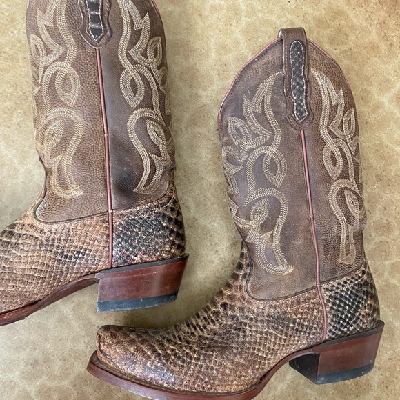 Nocona Leather Boots Bluebonnet Snake Print Old West Boot Sz 7.5B - Picture 2 of 11